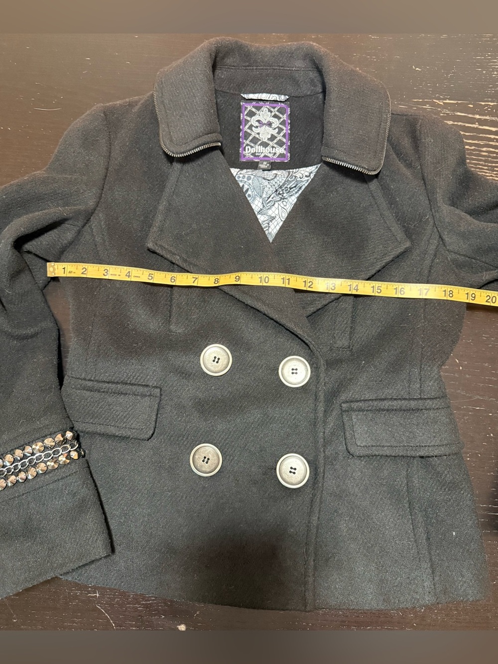 Dollhouse black preppy punk pea coat chic rocker studded jacket medium - Picture 4 of 14